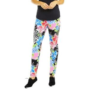 NWT IBKUL Amelia Floral Print High Rise Tummy-control UPF 50+ Ankle Pants